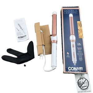CONAIR Double Ceramic Curling Wand, 1 Inch White/Rose Dual Voltage Auto Off
